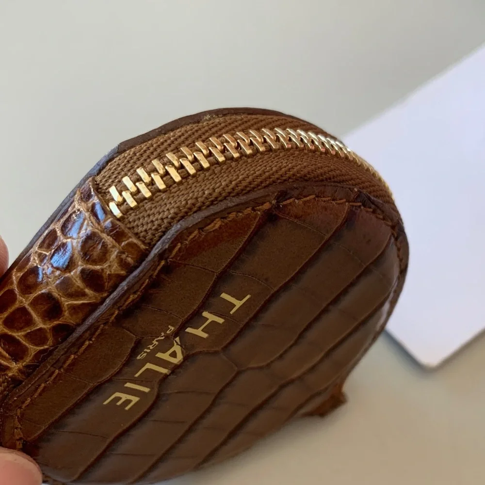 THALIE Paris Brown Croc-Embossed Keychain Wallet